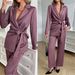 Women's Autumn And Winter Satin Solid Color Bathrobe Set_desvips.com