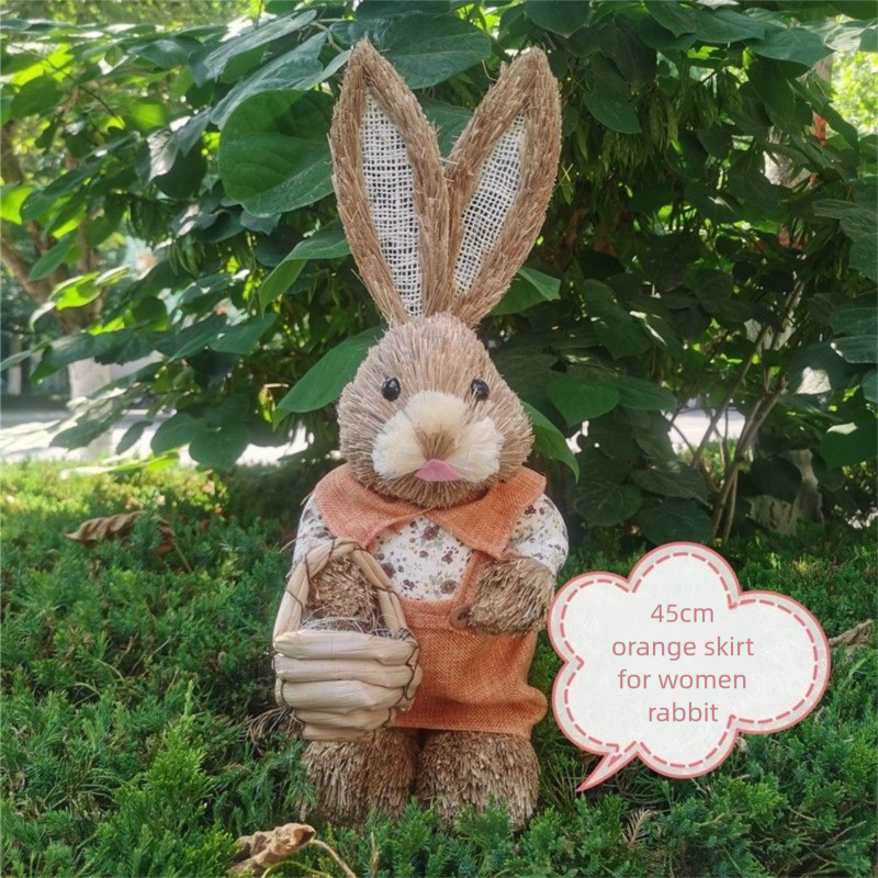 Rustic Style 45cm Straw Rabbit Kindergarten Handmade Plant Easter Home Decoration Shop Garden Arrangement_desvips.com