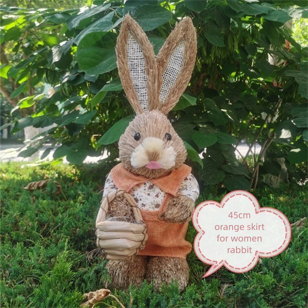 Rustic Style 45cm Straw Rabbit Kindergarten Handmade Plant Easter Home Decoration Shop Garden Arrangement_desvips.com
