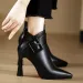 Sexy Pointed Toe Black High Heel Spring Winter PU Leather Zip Design Free Shipping For Women Elegant Belt Buckle Ankle_desvips.com