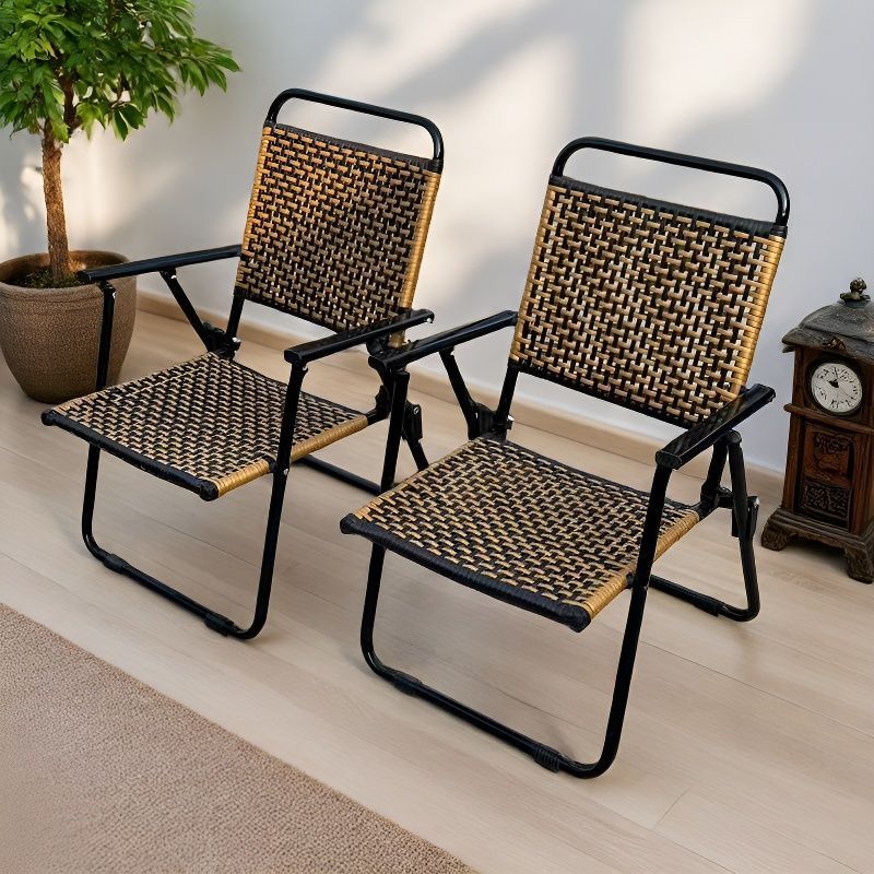 Foldable Woven Balcony Backrest Outdoor Leisure Small Rattan Home Low Stool Portable Chair_desvips.com