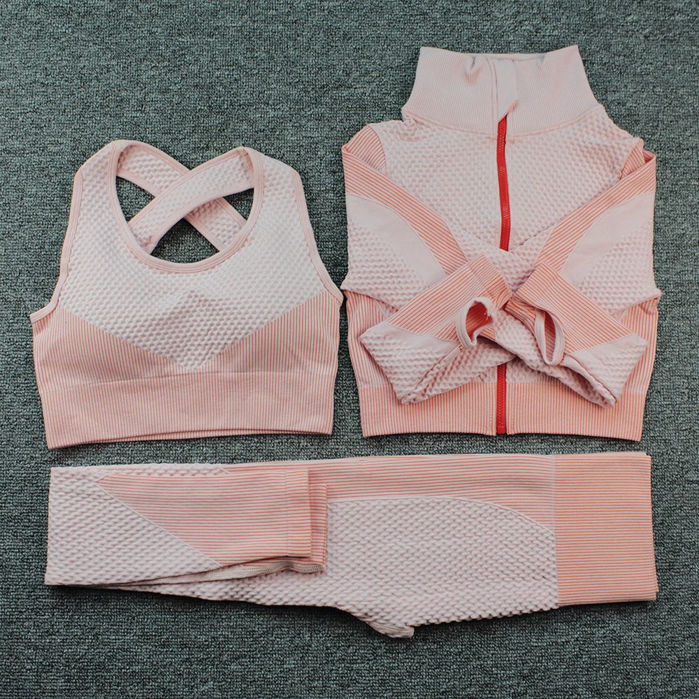 Sports Yoga Suit Set European American Style Quick Drying Seamless Slimming Three Piece Set For Professional Running Fitness Beginners Spring Winter_desvips.com