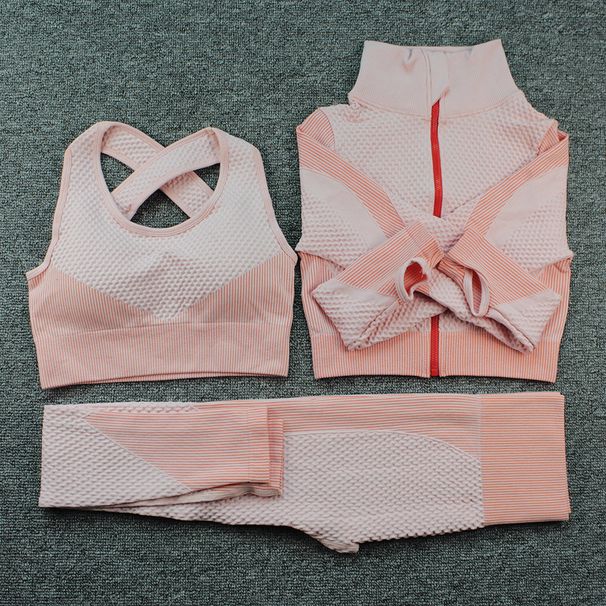 Sports Yoga Suit Set European American Style Quick Drying Seamless Slimming Three Piece Set For Professional Running Fitness Beginners Spring Winter_desvips.com