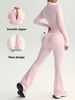 Cross-border Foreign Trade Explosive Autumn And Winter Zipper Long Sleeve Trousers Bell-bottoms Yoga Set Nude Fitness Sports Yoga Clothes_desvips.com