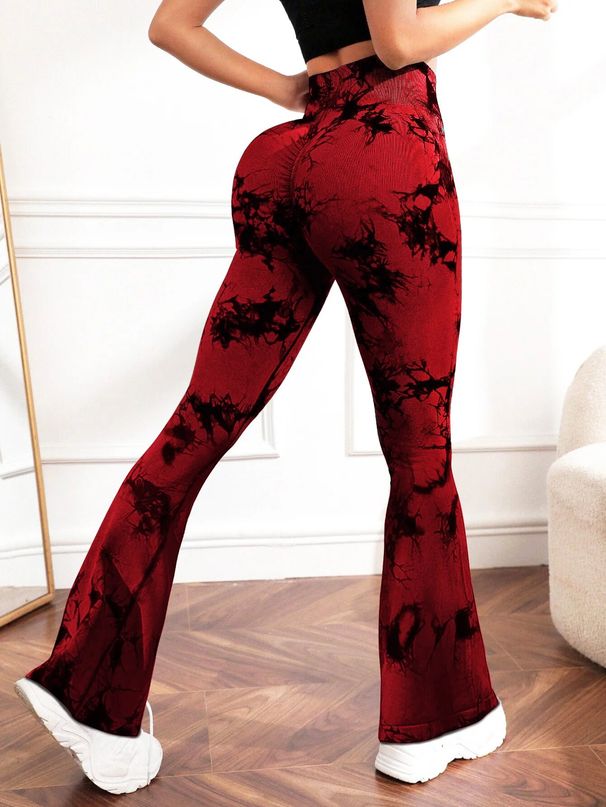 Sports Fiess Women High Waist Trumpet Pants Tie-dye Casual Trousers_desvips.com
