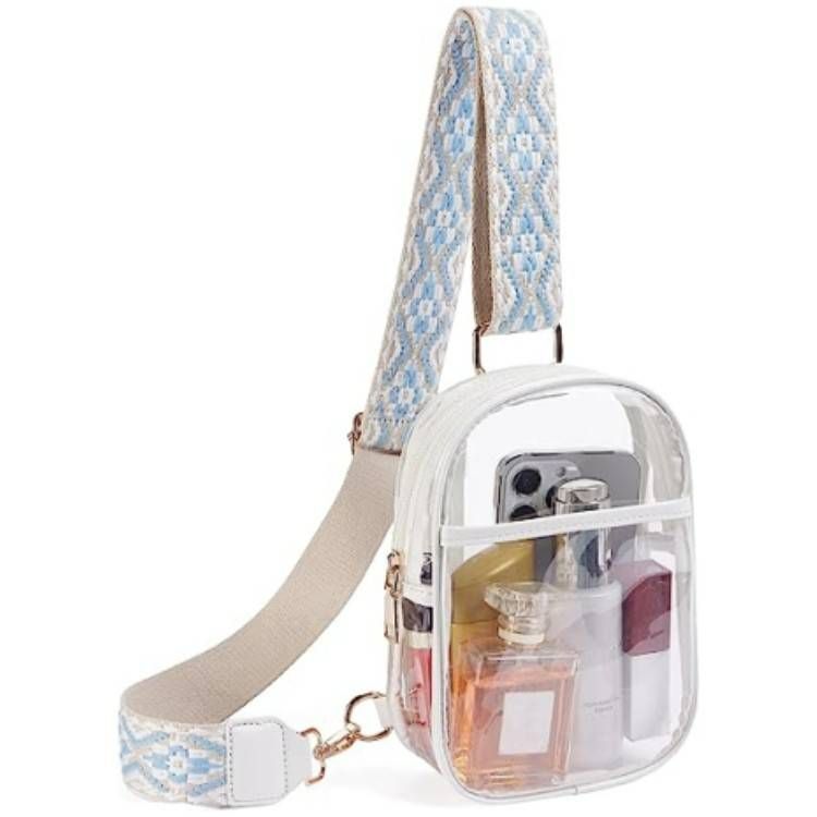 Designer fashion new pvc jacquard transparent strap women's single backpack heavy duty transparent chest bag storage bag_desvips.com