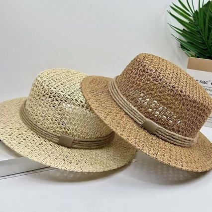 French-style Hollowed-out Hand-woven Straw Women, Versatile Flat-top For Summer Outings, Beach Hat, Casual Sun Hat_desvips.com