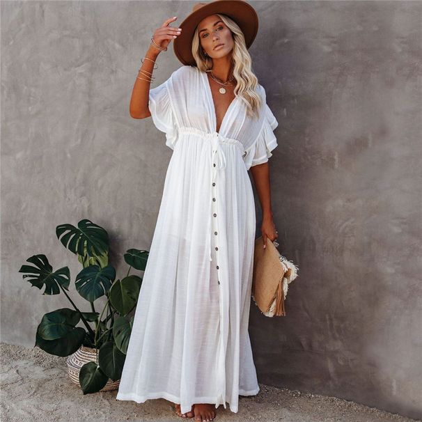 Fashion Vacation Style Loose Plus Size Sun Protection Clothing Beach Jacket Bikini Blouse Swimsuit Outwear Women's Shawl_desvips.com