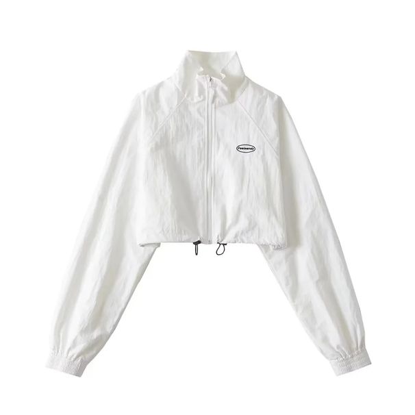 Womens Cropped Jacket Loose Sports Zip Up Windbreaker Korean Streetwear Coat Female Gorpcore Drawstring Lightweight_desvips.com