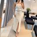 women's clothing retro washed distred halter neck svel lapel raw edge denim top slit slim skirt two piece set_desvips.com