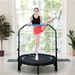 Trampoline De Fitness Gymnastique Avec Poignée Réglable, Pliable, 6 Pieds, 28 Ressorts Ø 102 Cm, Noir Bleu_desvips.com