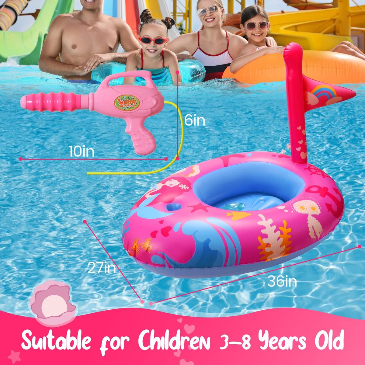 Inflatable Water Children's Water Spray Pirate Ship Swimming Pool Mermaid Water Spray Car Seat Ring Swimming Ring Water Gun Toy_desvips.com