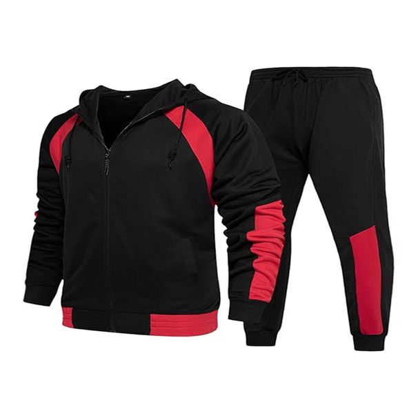 2026 Fashion European-USA Style Tracksuits Youth/Men Long Sleeve Zipper Hooded Sweatshirts + Lace-Up Sweatpants Splicing Two-Piece Casual Sport Suits_desvips.com