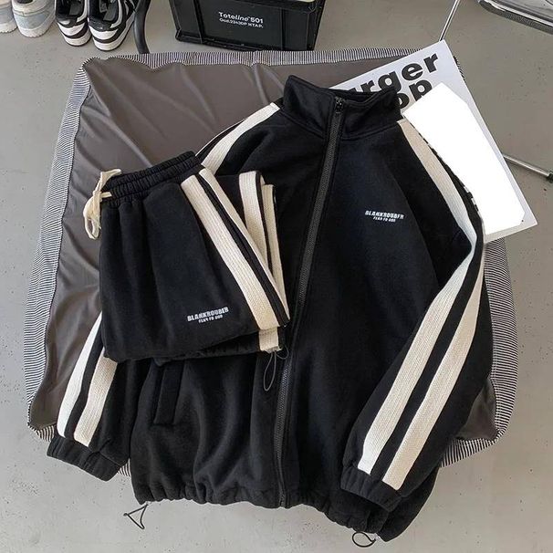 Men's Casual Hoodie Cardigan Set Korean Style Sportswear Two-Piece Suit Stand Collar Loose Fit Comfortable Streetwear_desvips.com