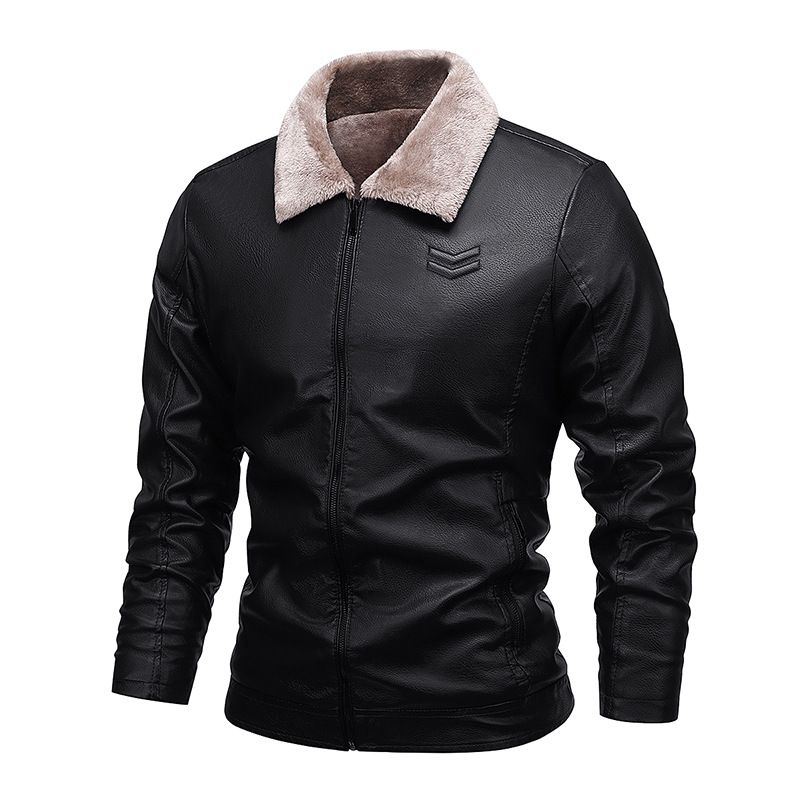 Men's fur in one with fleece leather jacket Men's autumn/winter biker leather jacket men's heavy coat_desvips.com