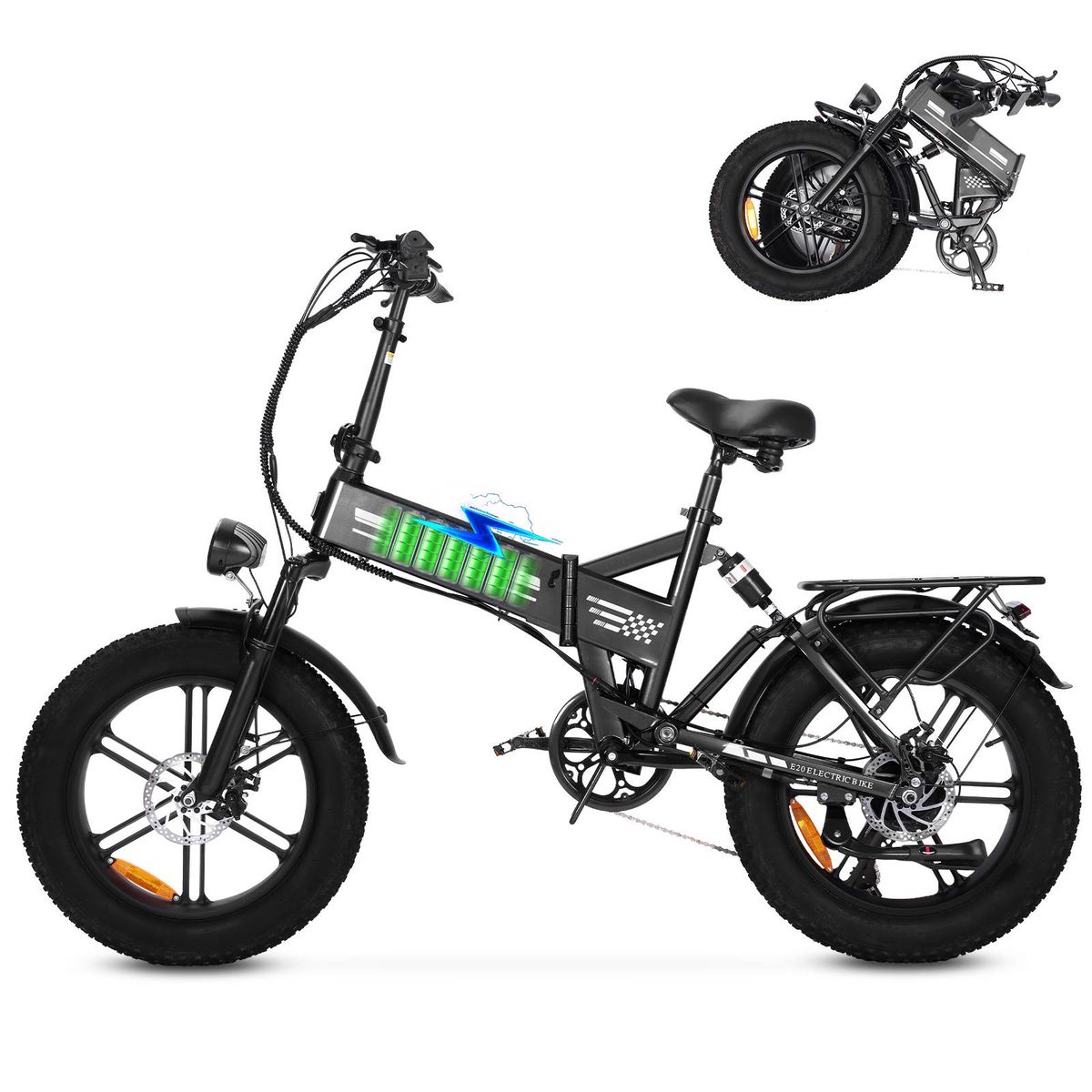 OOK-TEK E20 Foldable Electric Bike, 48V 15AH Battery, Front & Rear Suspension_desvips.com
