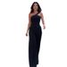 Women's Clothing summer new fashion slanted shoulder collar waist solid color wide leg jumpsuit for women_desvips.com