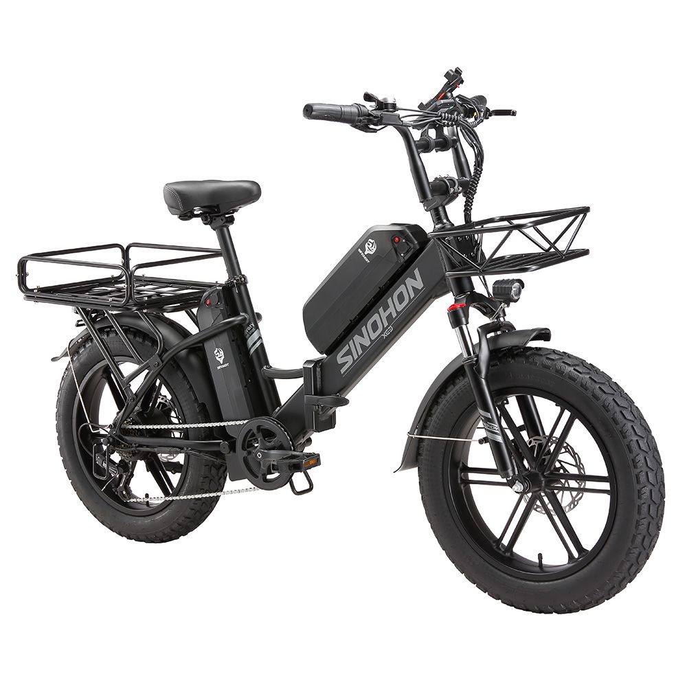 SINOHON Delivery Pro Max Folding Electric Bike With Dual-Battery, Front Basket & Rear Cargo Rack_desvips.com