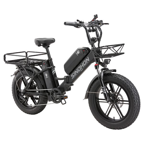 SINOHON Delivery Pro Max Folding Electric Bike With Dual-Battery, Front Basket & Rear Cargo Rack_desvips.com