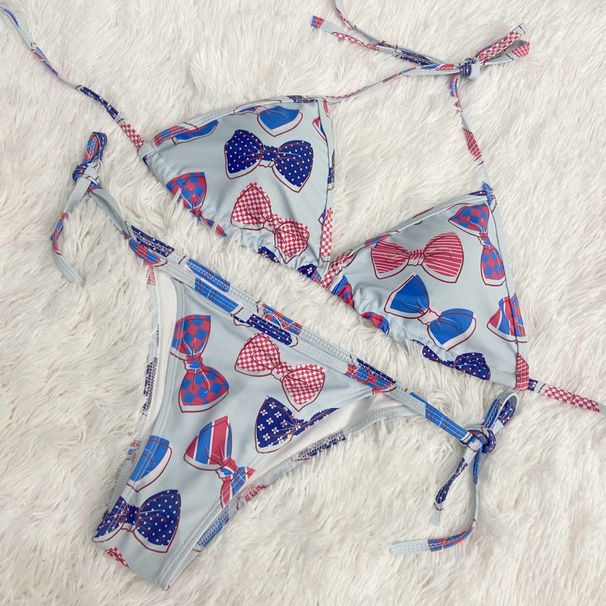 Letter Tie Triangle BIKINI Two-Piece Bikini Personality Beach Photo Swimsuit Soccer Jerseys_desvips.com