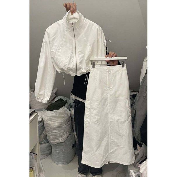 2025 Spring/Summer New Fashion For Women: High-Waisted Skirt + Short Sports Jacket, Sun Protection Two-Piece Set_desvips.com