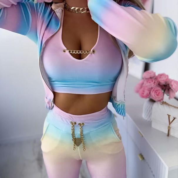 Women's Clothing gradient color chain three piece set_desvips.com