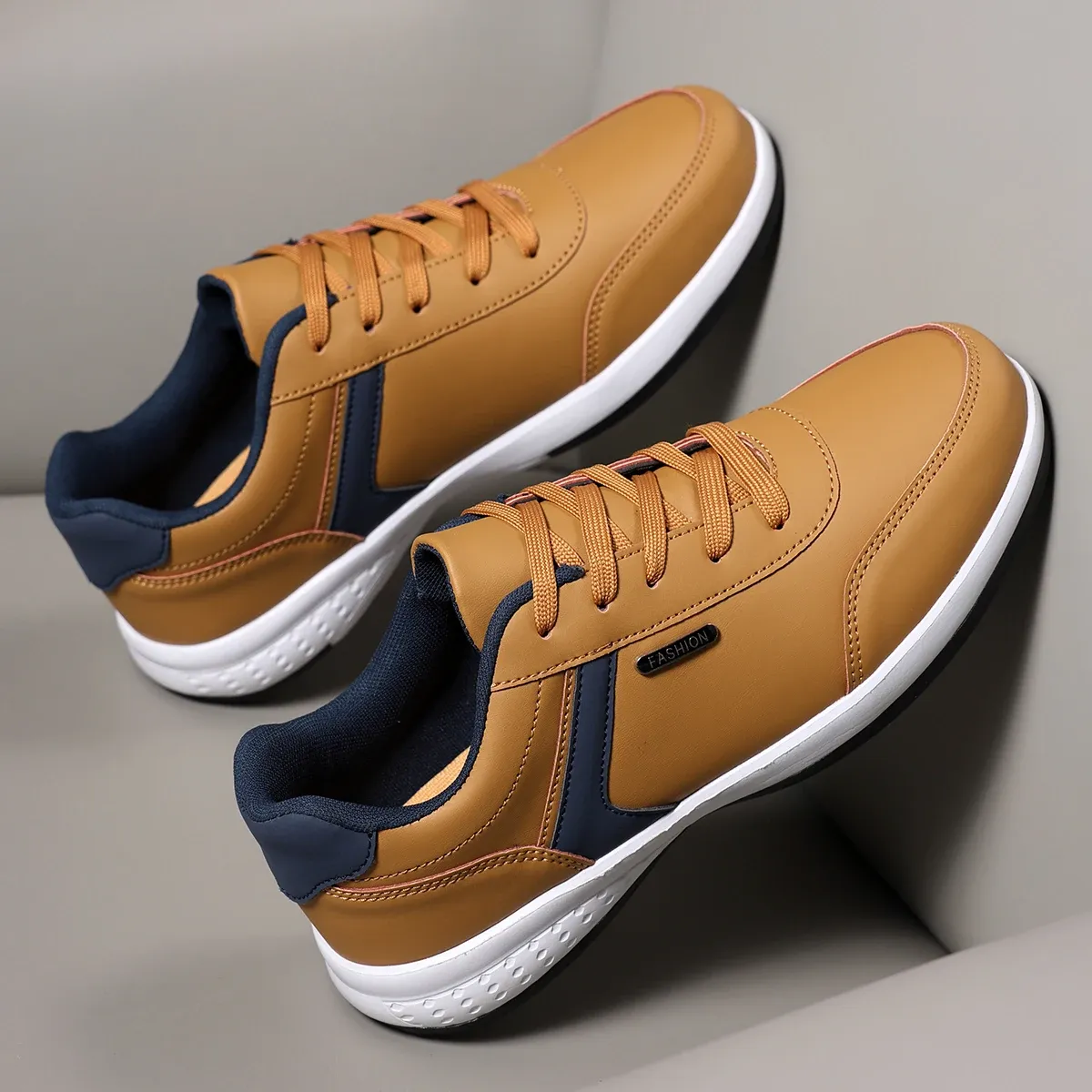 Men's Running 2025 Autumn Shock-absorbing Sports Plus Size Yellow Flat Bottomed Lightweight Casual Walking Shoes_desvips.com