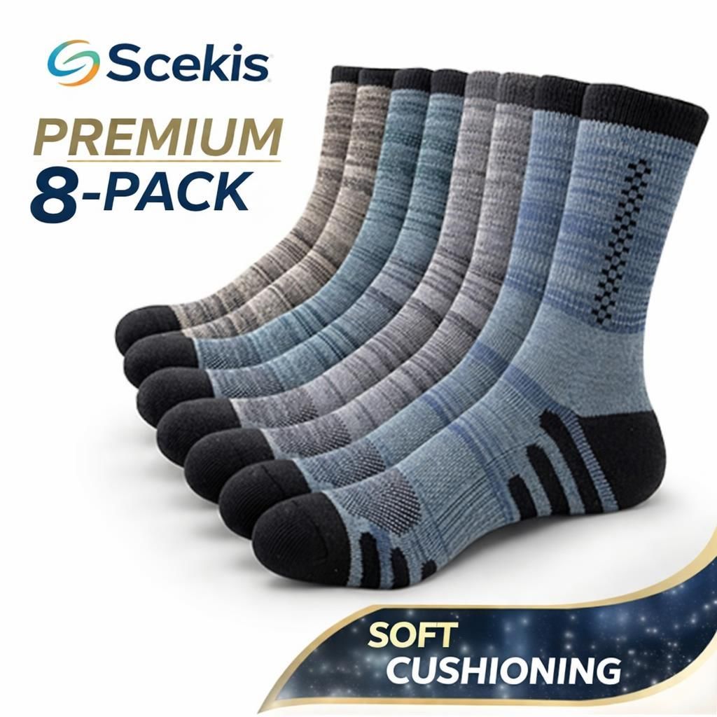 8 Pairs Mens Crew Long Calf Cushioned Socks For Sports Running Workout Gym Work Athletic_desvips.com