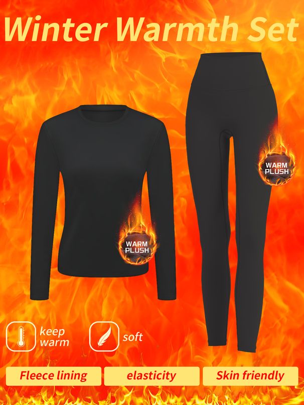 Autumn Women's Fleece Thermal Underwear Set, Comfortable High-waisted Leggings And Top, Yoga, Winter Ski Sportswear_desvips.com