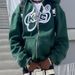 Fashion Spring New Letter Zipper Print Slim Fit Hooded Long Sleeve Sweatshirt_desvips.com