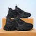 Men's Summer Breathable Mesh Versatile Youth Casual Sports Thick Sole Height Increasing Pure Black Classic Dad Shoes_desvips.com