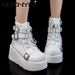 NEW Ladies Wedges High Heels Boots Metal Decor Buckle-Punk Platform Females Boots Party Gothic Street Woman Shoes Knight Boots_desvips.com