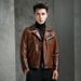 Slim Fit Oil Wax Sheepskin Motorcycle Men Genuine Short Haining Leather Jacket Coat Autumn_desvips.com