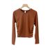 Spring/Autumn Women's Slim Fit Waist High Elastic Ribbed Long Sleeve Breathable Comfortable Sports Fitness Yoga Top_desvips.com