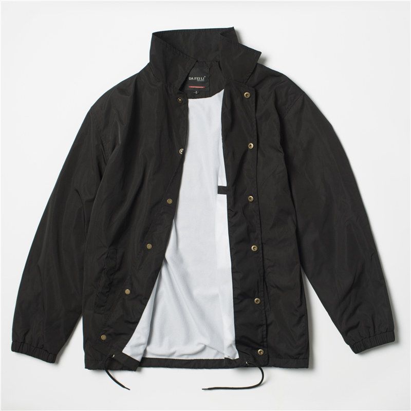 Nylon Hip Hop Streetwear Plain Black Coaches Jacket Vintage Waterproof Lightweight Windbreaker For Men_desvips.com