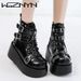 NEW Ladies Wedges High Heels Boots Metal Decor Buckle-Punk Platform Females Boots Party Gothic Street Woman Shoes Knight Boots_desvips.com