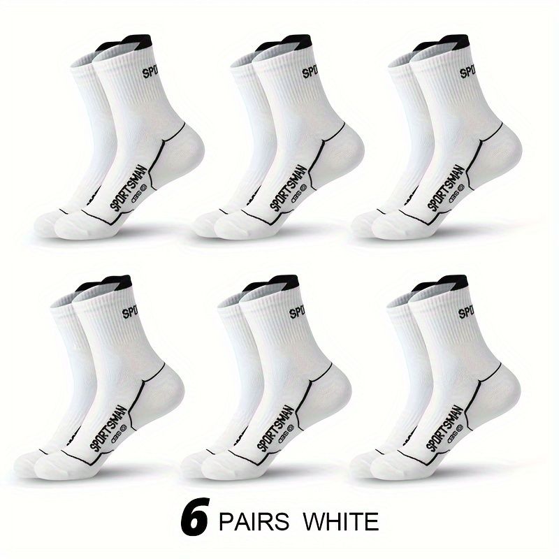 6/12 Pairs Men's Middle Tube Solid Color Letter Print Breathable Sweat Absorbent Autumn Winter Sports Socks For Couples_desvips.com