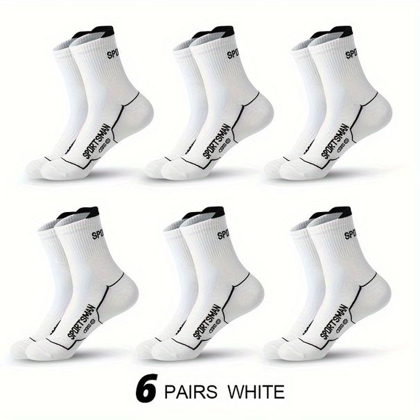 6/12 Pairs Men's Middle Tube Solid Color Letter Print Breathable Sweat Absorbent Autumn Winter Sports Socks For Couples_desvips.com