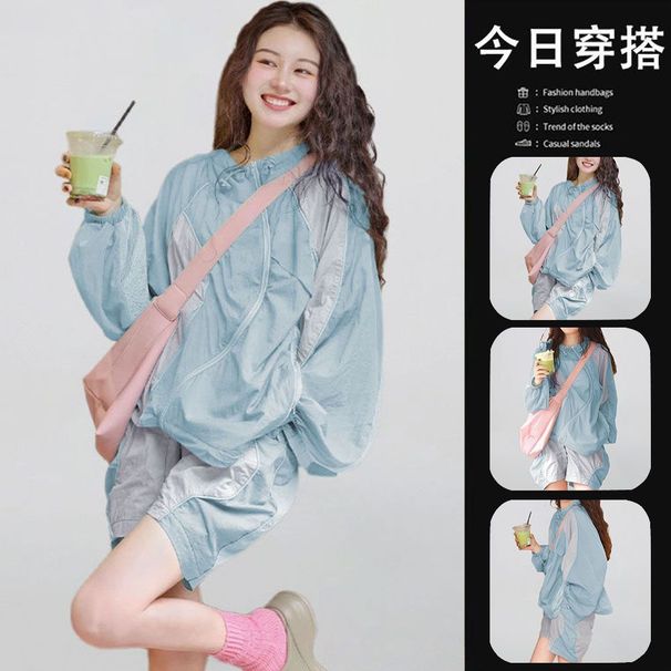 2025 Summer European Style Women's Sun Protection Outfit, Lightweight Outdoor Casual Versatile Sports Jacket And Shorts_desvips.com