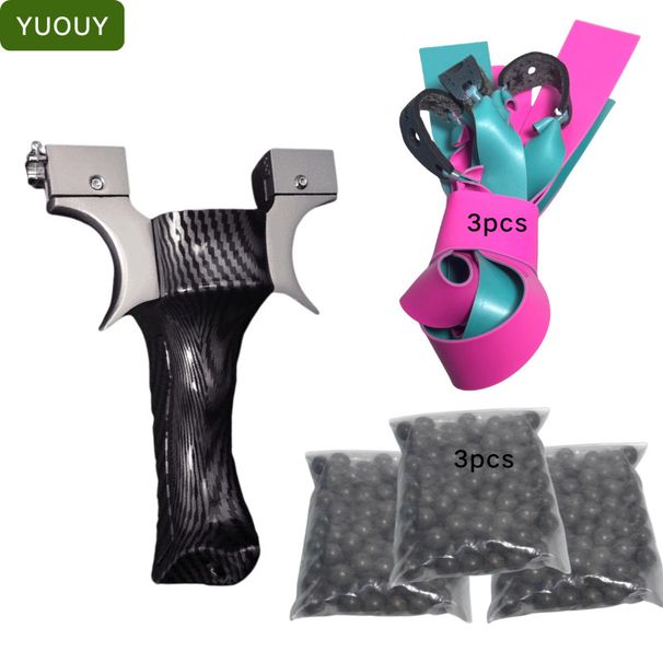 YUOUY Carbon Fiber Handle Slingshot Set With Level Sight & Flat Bands For Outdoor Shooting_desvips.com