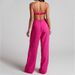 Women's Clothing Elegant Solid Color Split Sleeve Lapel Suit Pocket Straight Pants Suit_desvips.com
