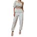 women's clothing fashion women's smooth satin half sved top and pants set two piece set_desvips.com