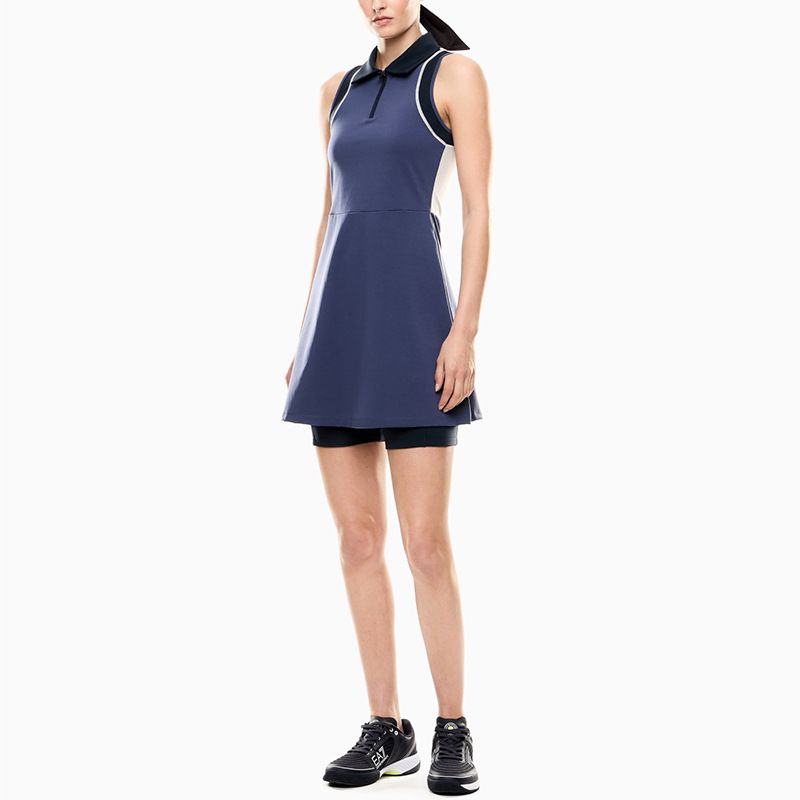 001 Cross-Border Color Block Turn-Down Collar One-Piece Tennis For Women, Anti-Exposure, Barely-There Feel, Breathable,_desvips.com