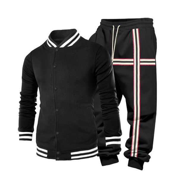 2026 Fashion Tracksuits Youth/Men Stand Collar Baseball Uniform Flying Jacket + Lace-Up Sweatpants Flocking Two-Piece Casual Sport Suits_desvips.com