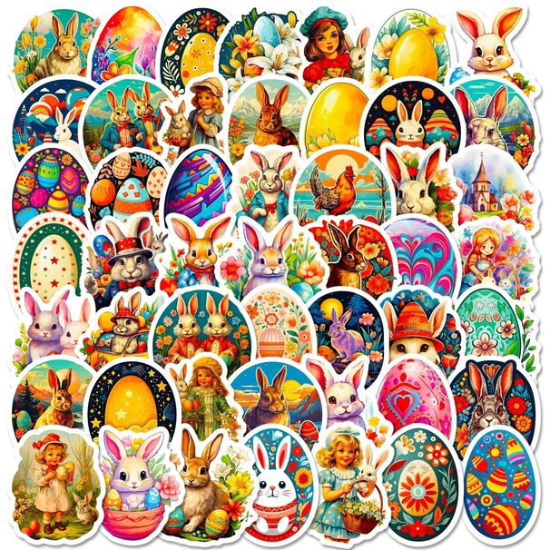 100 Cartoon Cute Creative Bunny Goose Egg Easter Graffiti Decoration DIY Stickers_desvips.com