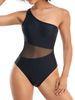 Happybuyner Women Bikini Sleeveless One-shoulder See-through Patchwork Summer Swimming Bathing Swimsuit_desvips.com