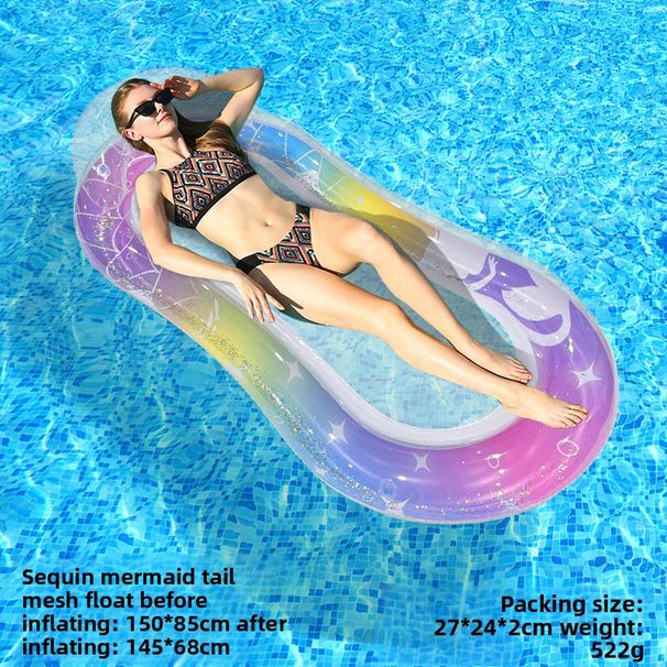 Mermaid Tail Inflatable Lounger - Glitter Scales & Breathable Mesh (Eco-Friendly Thickened PVC Ergonomic Pillow For Pool & Beach Portable Design)_desvips.com