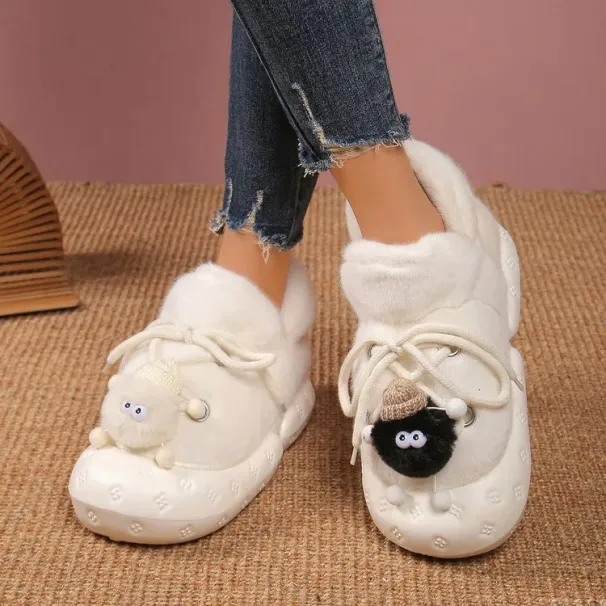 Small Original Cute Baotou Fluffy Female Autumn And Winter Wear 2024 New Thick Bottom Plus Fleece Warm Cotton Slippers_desvips.com