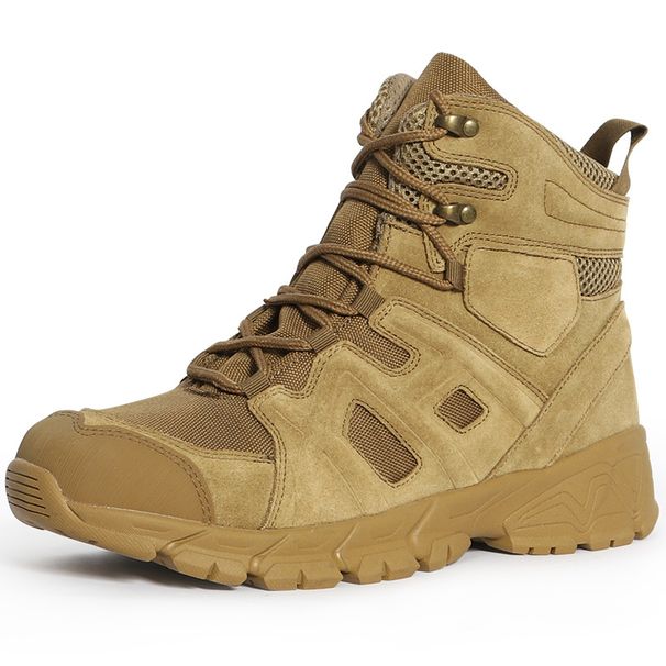 New Outdoor Mountaineering Combat Boots Tiger Wolf Boots Mid Cut Black Tactical Shoes Men's Anti Kick And Anti Collision Desert Boots Women_desvips.com