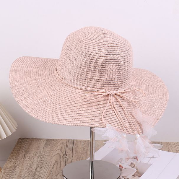 2026 Summer Fashion Bowknot Flower Woven Straw Outdoor Beach Travel Wide Brim Protection Sun Hat_desvips.com